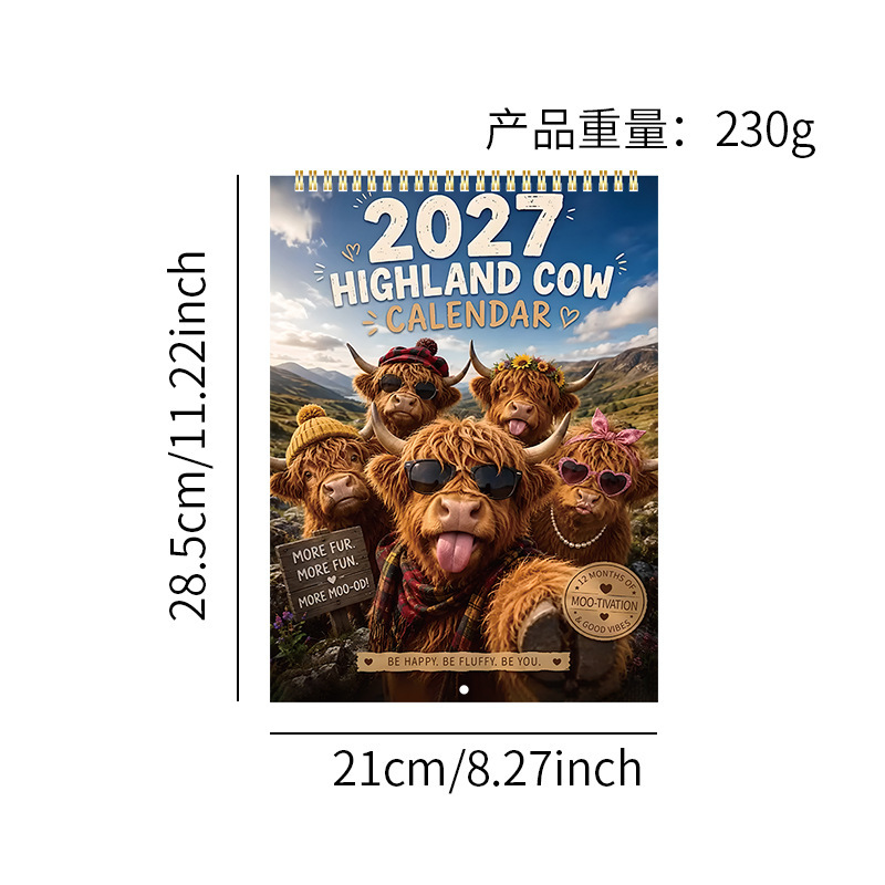 Assorted 2027 Novelty Wall Calendars – 15 Designs – Highland Cows – Five Cows