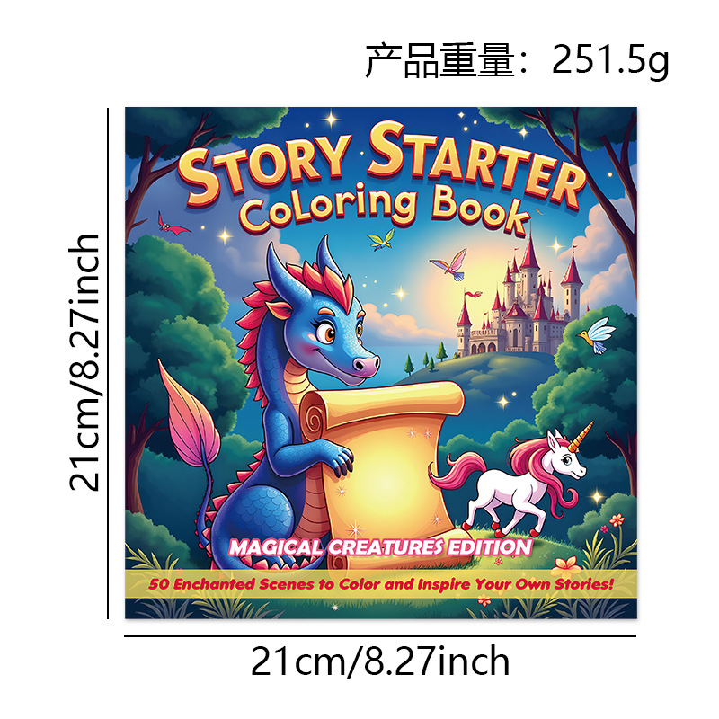 Story Starter Coloring Books – 6 Creative Themes – Magical Creatures