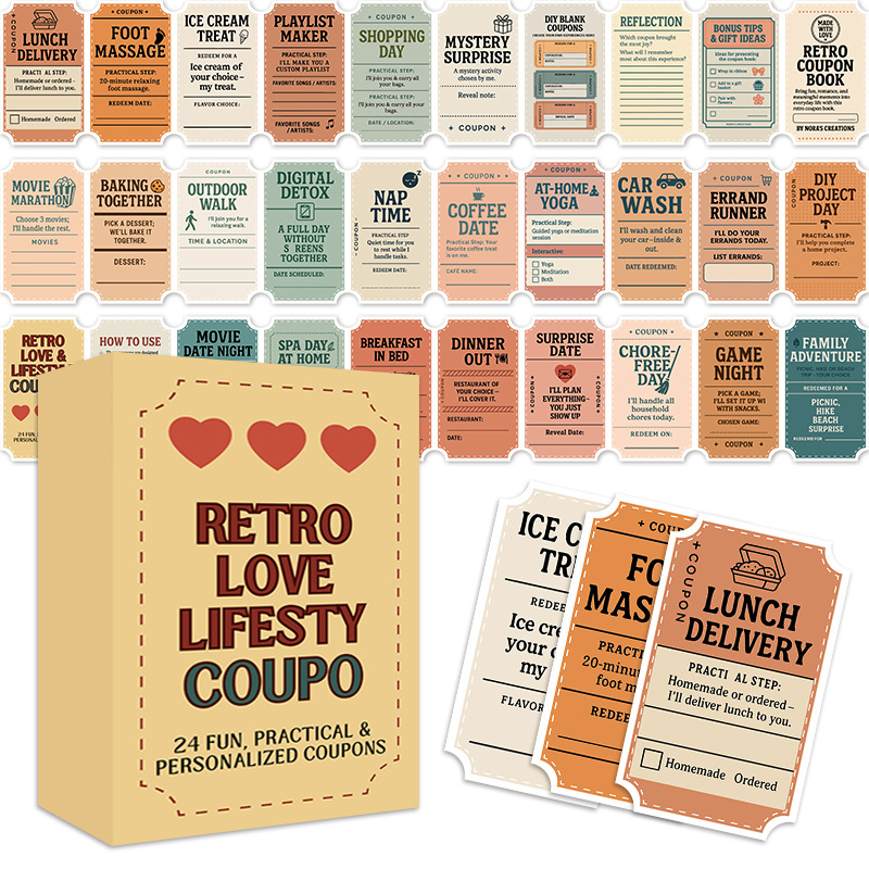 Retro Love Lifestyle Coupon Cards – 24 Pack