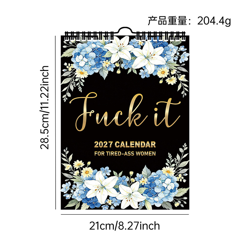 Assorted 2027 Novelty Wall Calendars – 15 Designs – Tired-Ass Women – Blue Floral