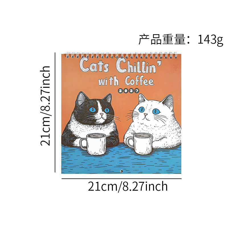 Assorted 2027 Novelty Wall Calendars – 15 Designs – Coffee Cats – Orange