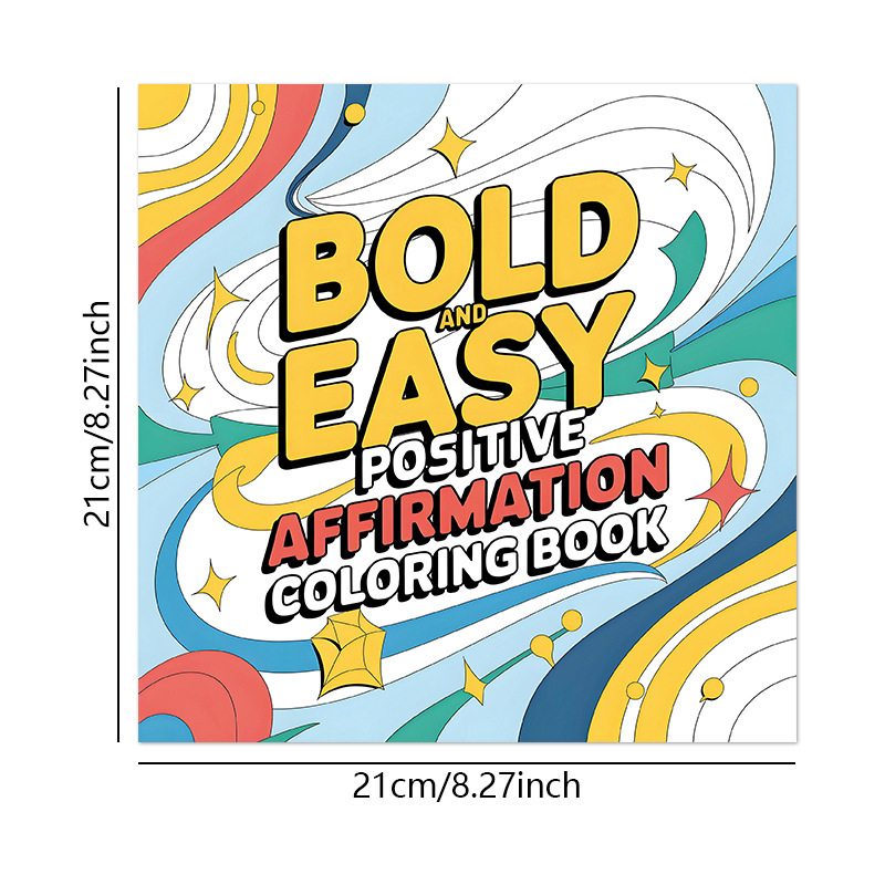 Bold and Easy Stress-Relief Coloring Books – 8 Designs – Positive Affirmations – Yellow
