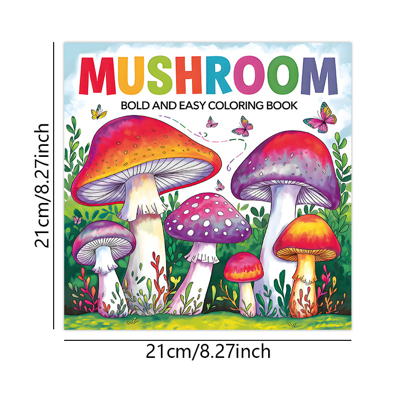 Bold and Easy Stress-Relief Coloring Books – 8 Designs – Mushroom Coloring Book