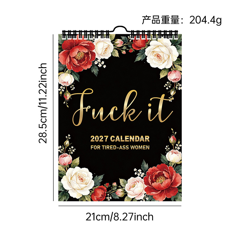 Assorted 2027 Novelty Wall Calendars – 15 Designs – Tired-Ass Women – Red Floral