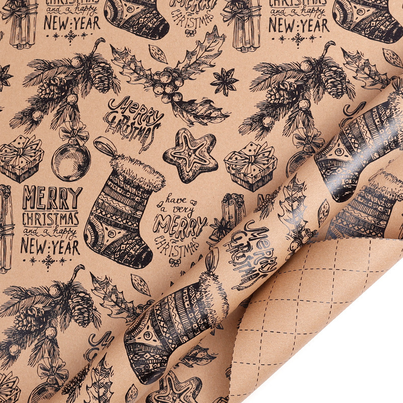 Christmas Gift Wrapping Paper Rolls with Festive Patterns – Christmas Stockings – 43 cm × 10 m Roll
