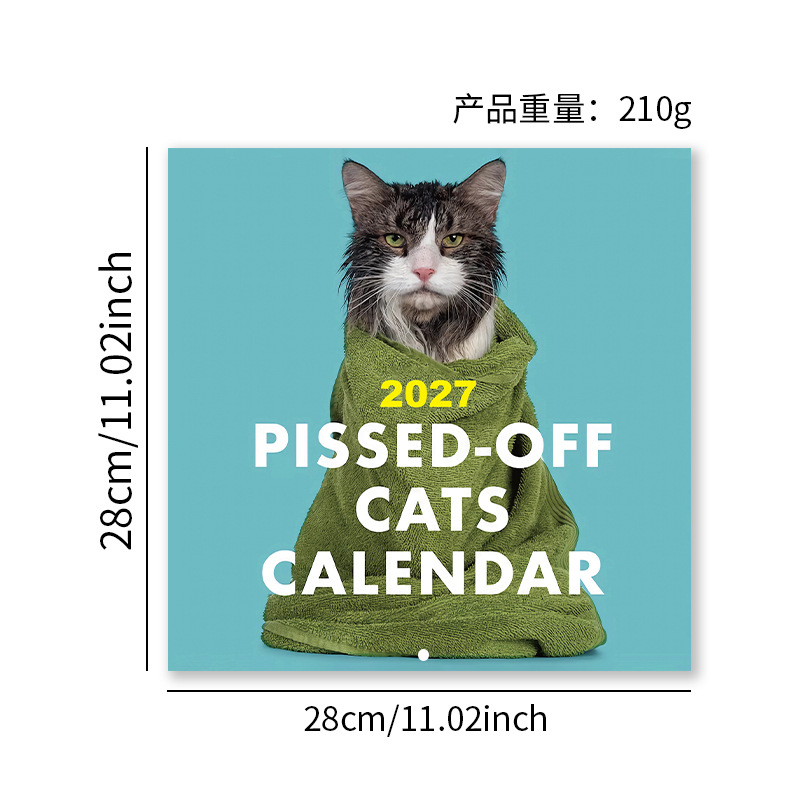 Assorted 2027 Novelty Wall Calendars – 15 Designs – Pissed-Off Cats – Green