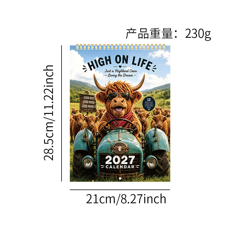 Assorted 2027 Novelty Wall Calendars – 15 Designs – Highland Cows – One Cow