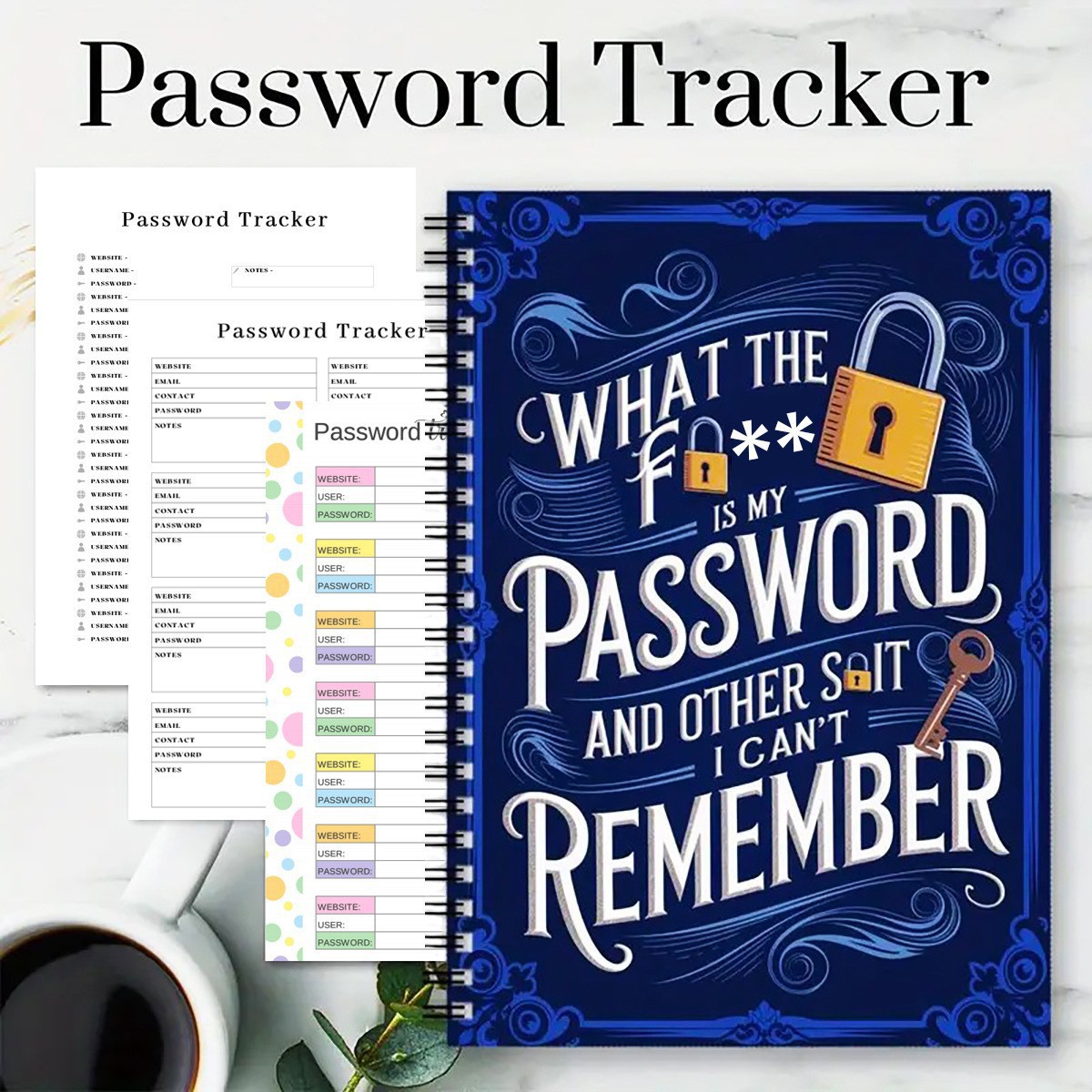 Assorted Guided Planners, Journals and Wellness Workbooks – 74 Options – Blue Password Book