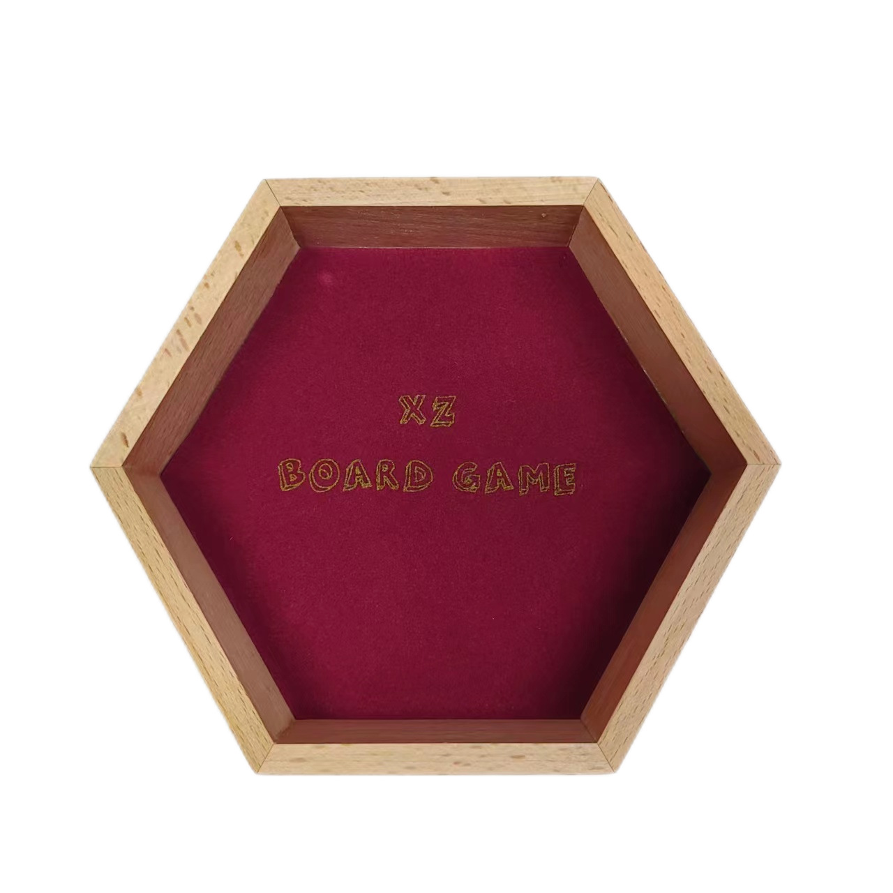 Hexagonal Solid Wood Dice Tray – Rose Red