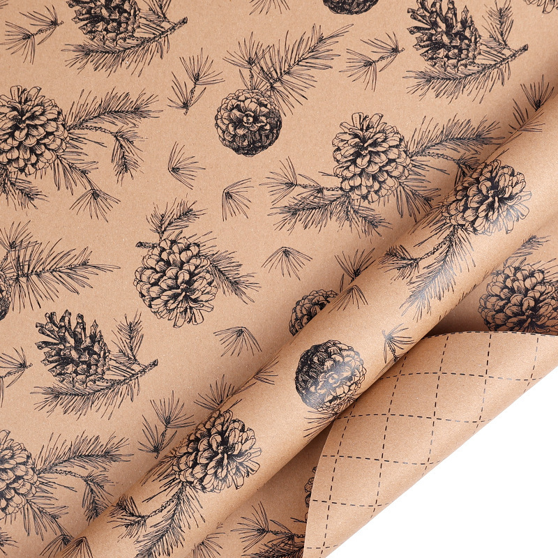 Christmas Gift Wrapping Paper Rolls with Festive Patterns – Christmas Pine Leaves – 43 cm × 10 m Roll
