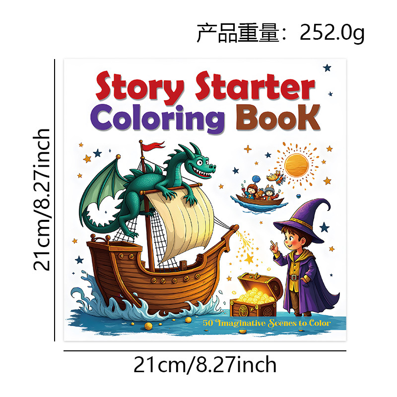 Story Starter Coloring Books – 6 Creative Themes – Imagination Dinosaur Sailing Scenes